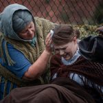 Birth of Oliver Twist, mother and doctor present, nurse dabbing mother's head with cloth