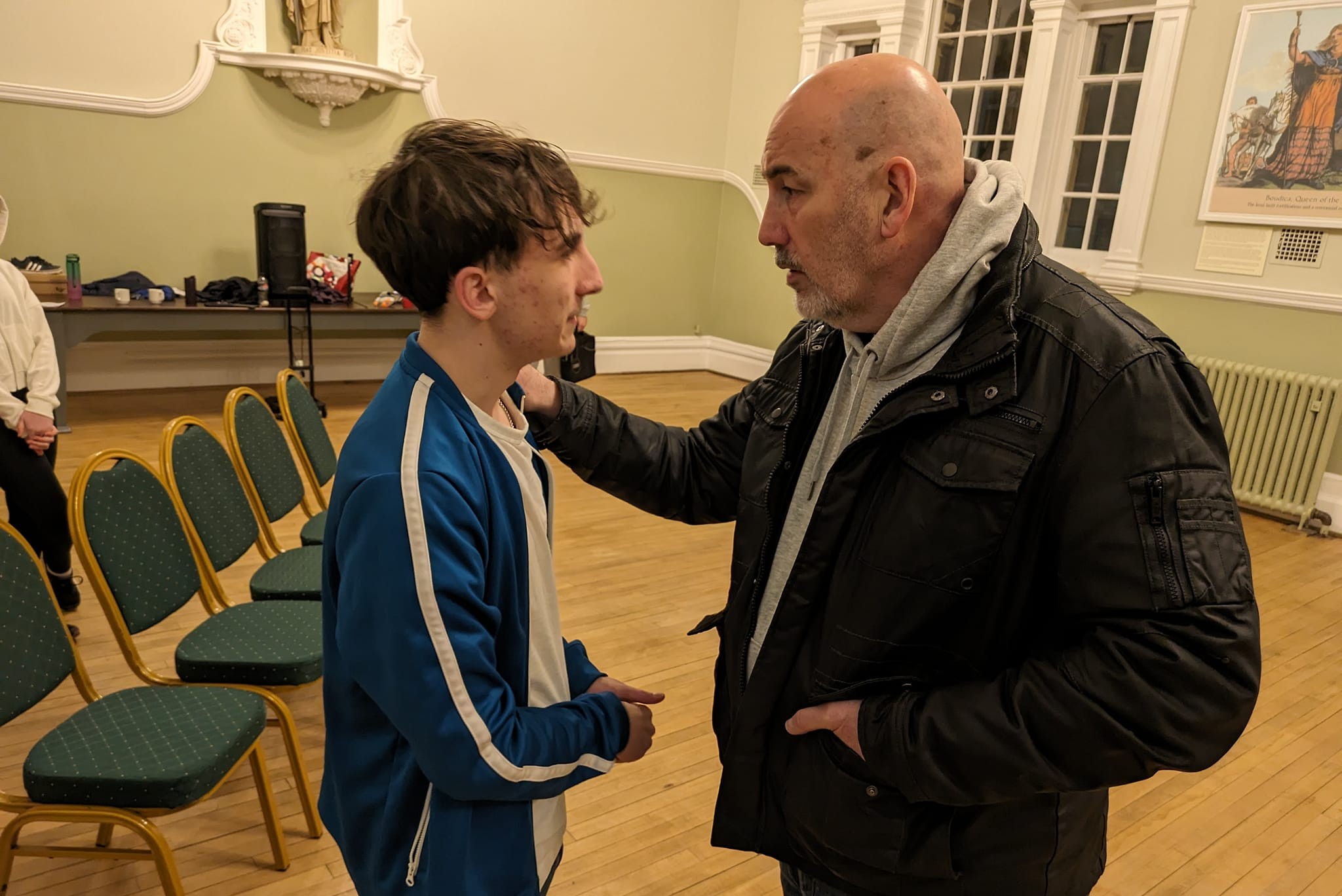 The cast of Holmes and Kable in front of Thetford Guildhall